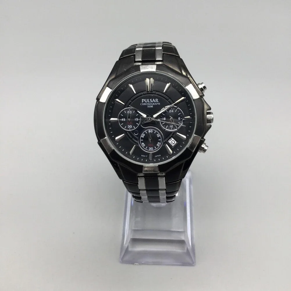 Pulsar Chronograph Mens Watch 38mm Date Stainless VD53-X060 New Battery 6.75